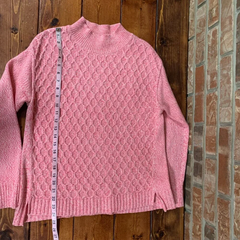 Talbots Honeycomb Cable Knit Women's Medium Pink Mock Neck Pullover Sweater EUC